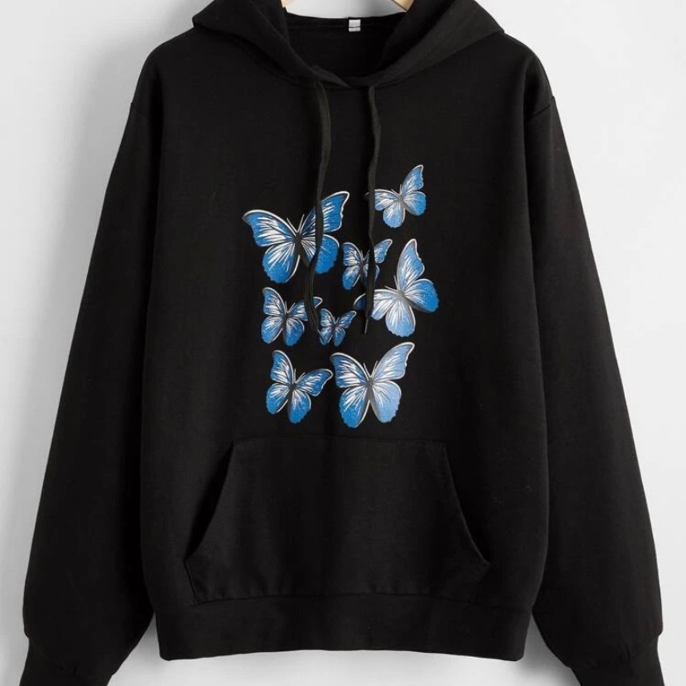 SHEIN Butterfly Drawstring Hoodie
